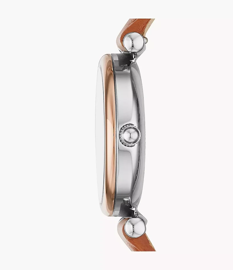 Carlie Mini Three-Hand Tan Leather Watch