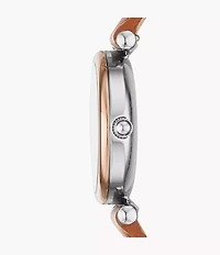 Carlie Mini Three-Hand Tan Leather Watch