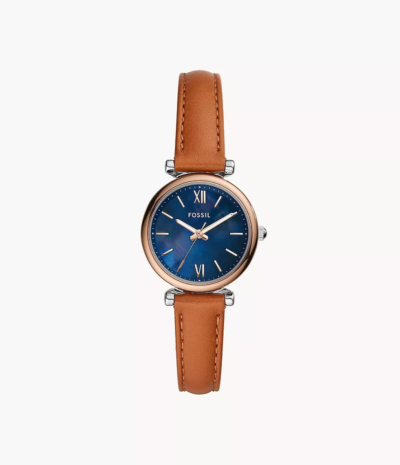 Carlie Mini Three-Hand Tan Leather Watch