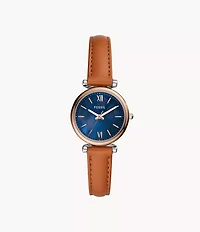 Carlie Mini Three-Hand Tan Leather Watch