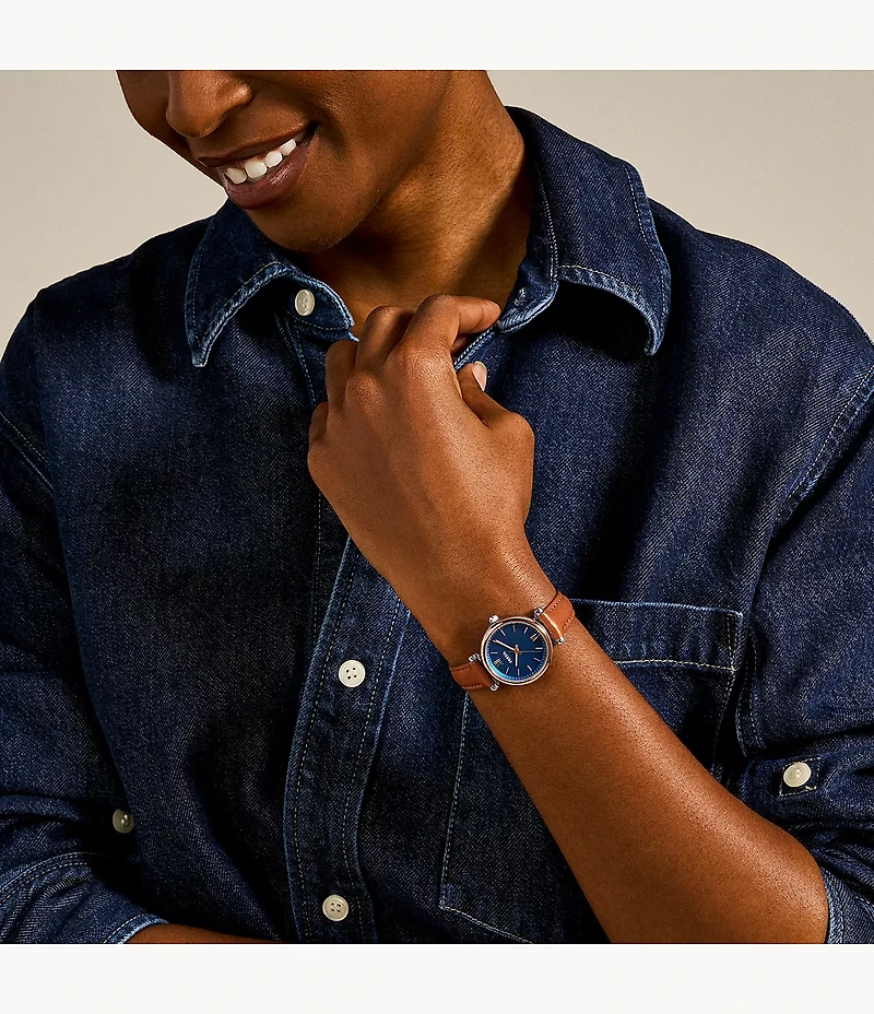 Carlie Mini Three-Hand Tan Leather Watch