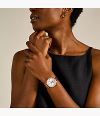 Jacqueline Sun Moon Multifunction Rose Gold-Tone Stainless Steel Watch