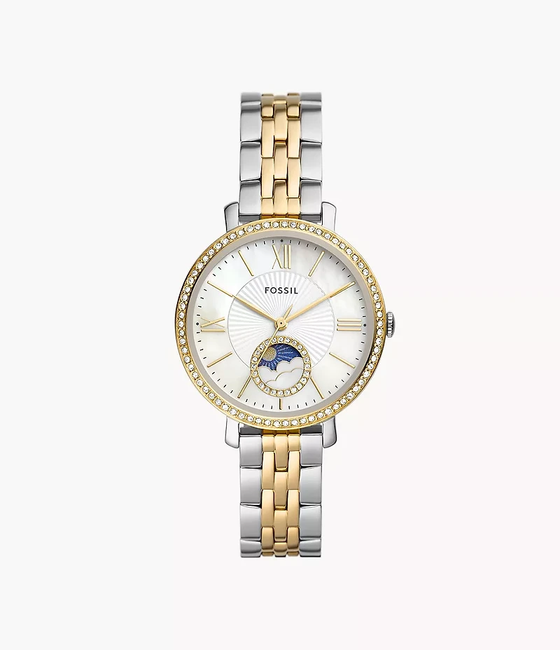 Jacqueline Sun Moon Multifunction Two-Tone Stainless Steel Watch