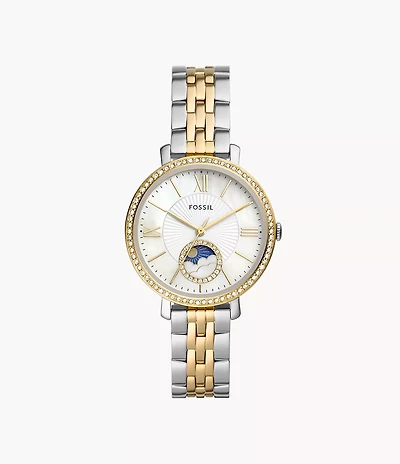 Jacqueline Sun Moon Multifunction Two-Tone Stainless Steel Watch