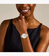 Jacqueline Sun Moon Multifunction Two-Tone Stainless Steel Watch