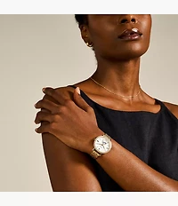 Jacqueline Sun Moon Multifunction Gold-Tone Stainless Steel Watch