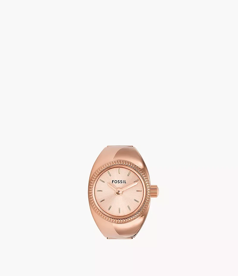 Watch Ring Two-Hand Rose Gold-Tone Stainless Steel
