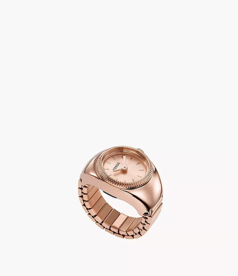 Watch Ring 15mm Two-Hand Rose Gold-Tone Stainless Steel