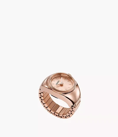 Watch Ring 15mm Two-Hand Rose Gold-Tone Stainless Steel