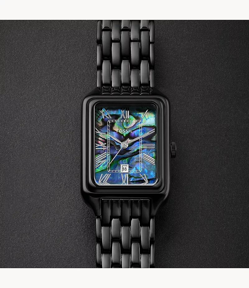 Raquel Three-Hand Date Black Stainless Steel Watch