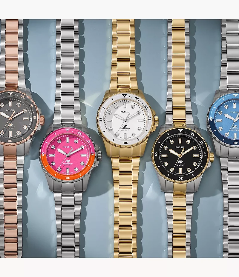 Fossil Blue Dive Three-Hand Gold-Tone Stainless Steel Watch