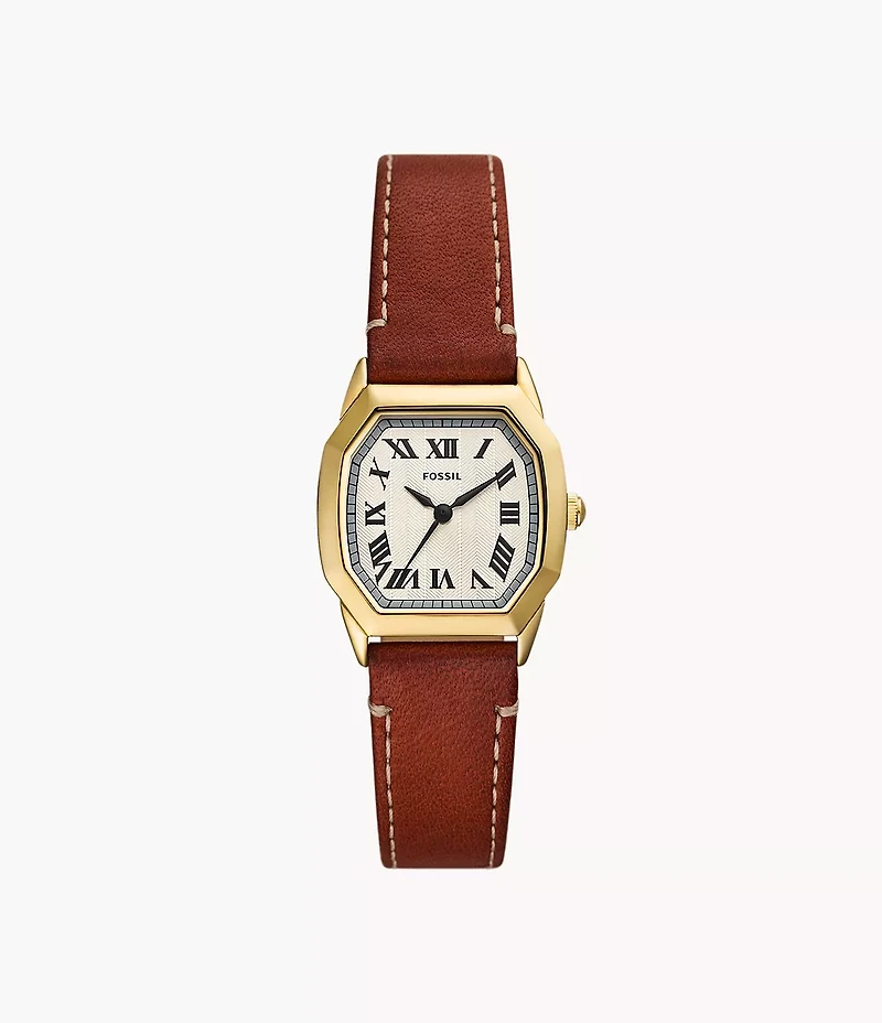 Harlow 27mm Three-Hand Medium Brown Leather Watch