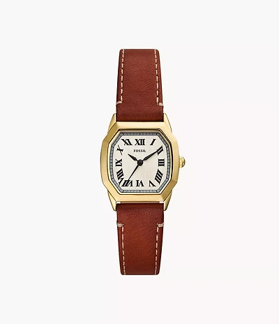 Harlow 27mm Three-Hand Medium Brown Leather Watch
