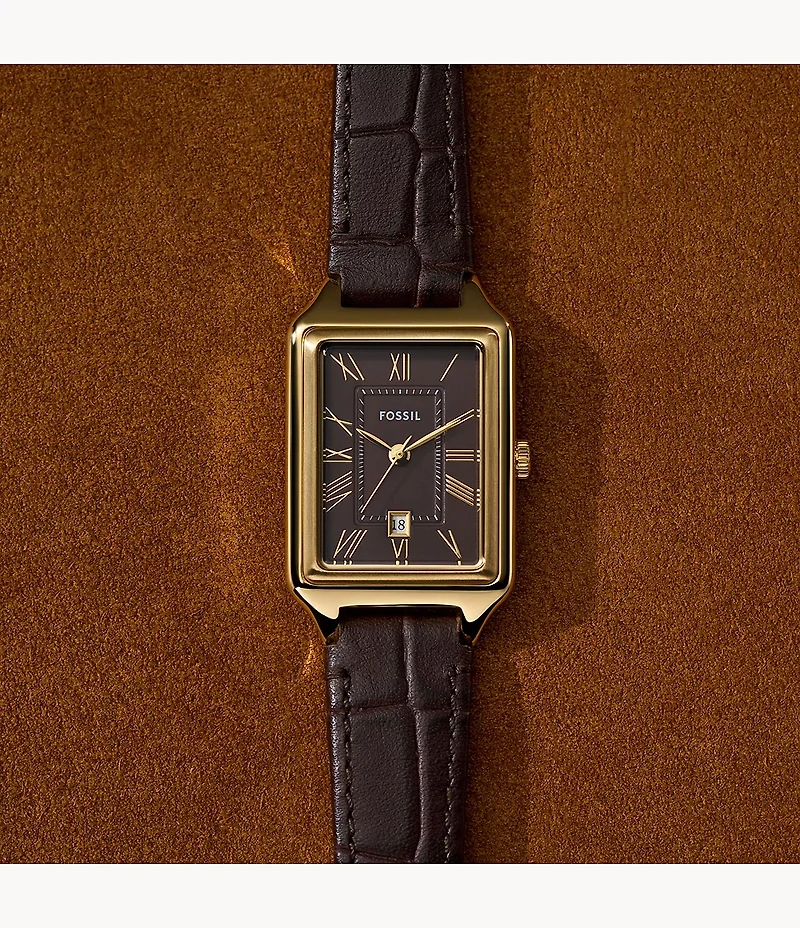 Raquel Three-Hand Date Brown Croco LiteHide™ Leather Watch