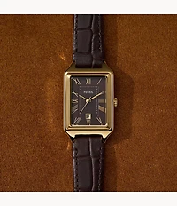 Raquel Three-Hand Date Brown Croco LiteHide™ Leather Watch