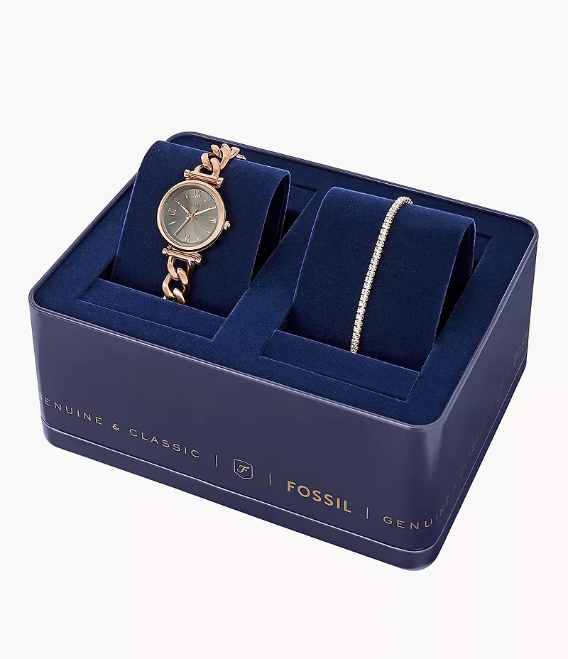 Carlie Three-Hand Rose Gold-Tone Stainless Steel Watch and Bracelet Set
