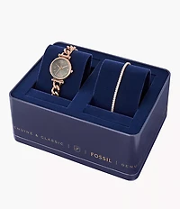 Carlie Three-Hand Rose Gold-Tone Stainless Steel Watch and Bracelet Set
