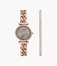 Carlie Three-Hand Rose Gold-Tone Stainless Steel Watch and Bracelet Set