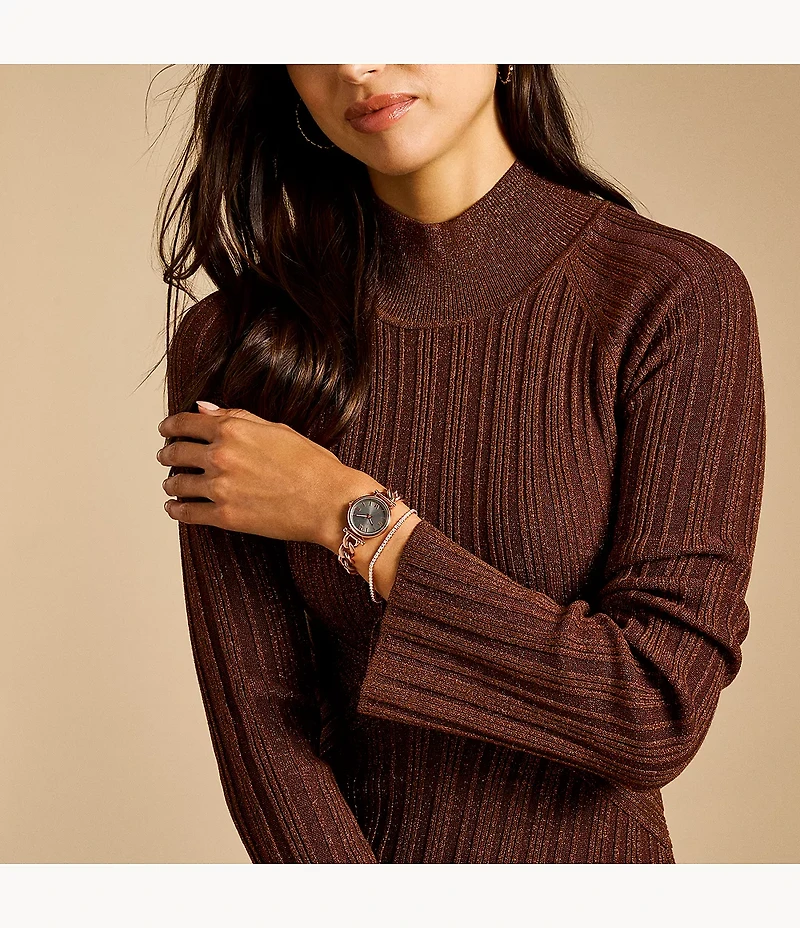 Carlie Three-Hand Rose Gold-Tone Stainless Steel Watch and Bracelet Set