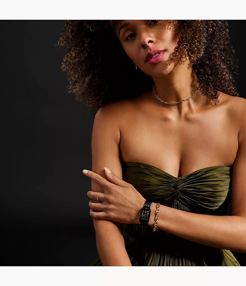 Raquel Three-Hand Date Black Stainless Steel Watch