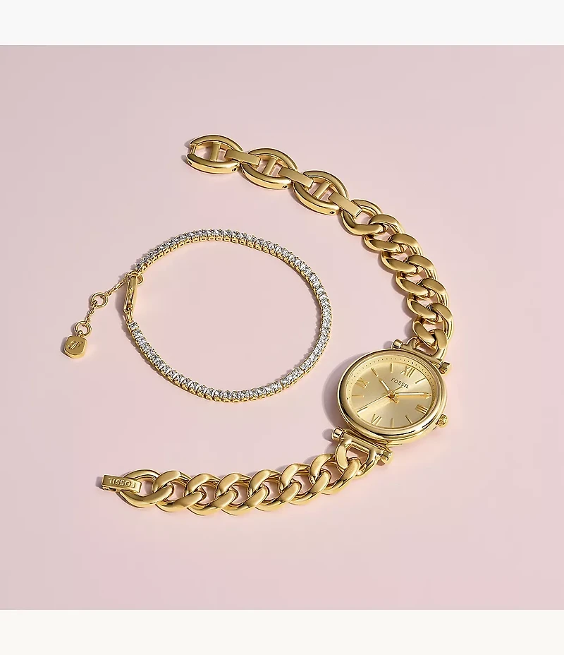 Carlie Three-Hand Gold-Tone Stainless Steel Watch and Bracelet Set