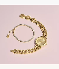 Carlie Three-Hand Gold-Tone Stainless Steel Watch and Bracelet Set