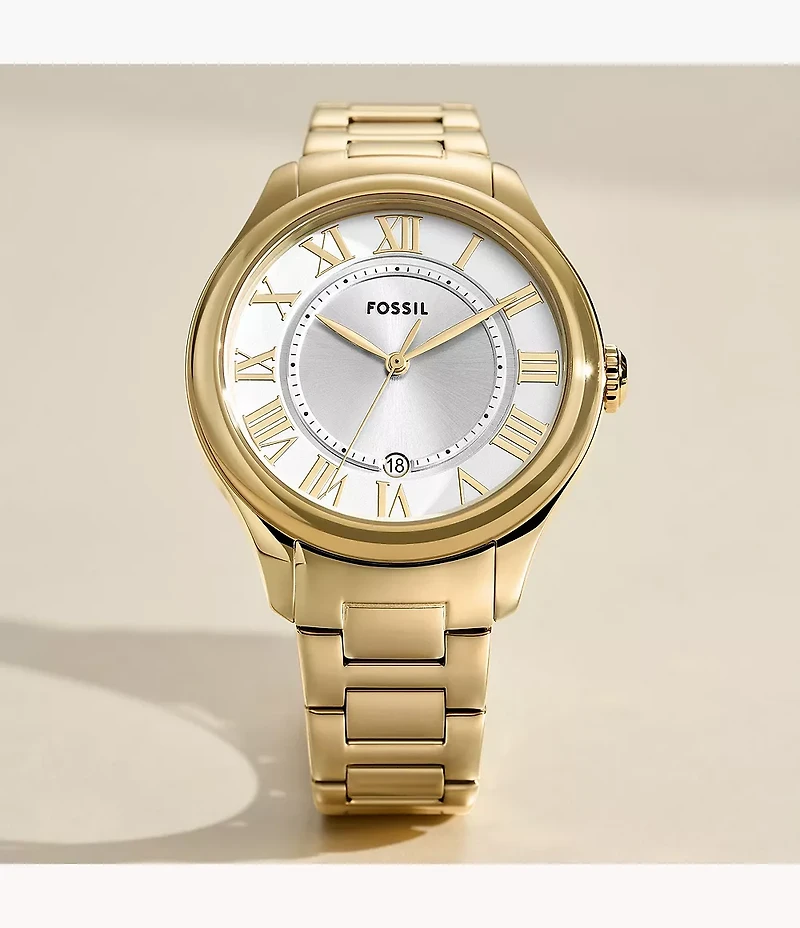Gilmore Three-Hand Date Gold-Tone Stainless Steel Watch