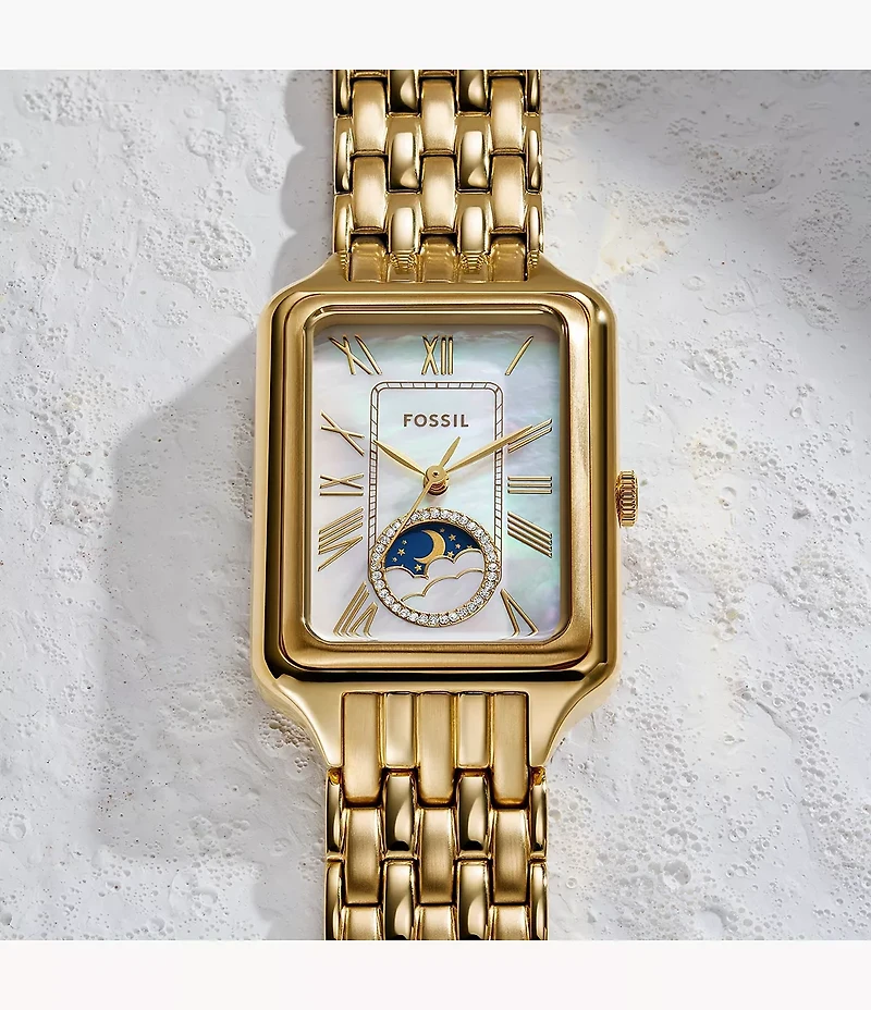 Raquel Sun Moon Multifunction Gold-Tone Stainless Steel Watch