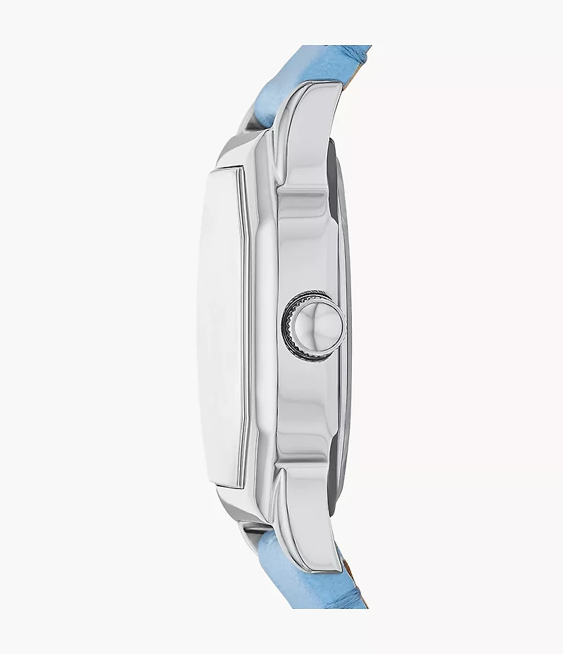 Harlow Three-Hand Light Blue Leather Watch