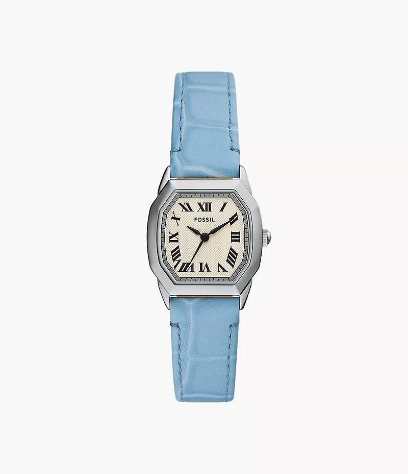Harlow Three-Hand Light Blue Leather Watch