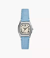 Harlow Three-Hand Light Blue Leather Watch
