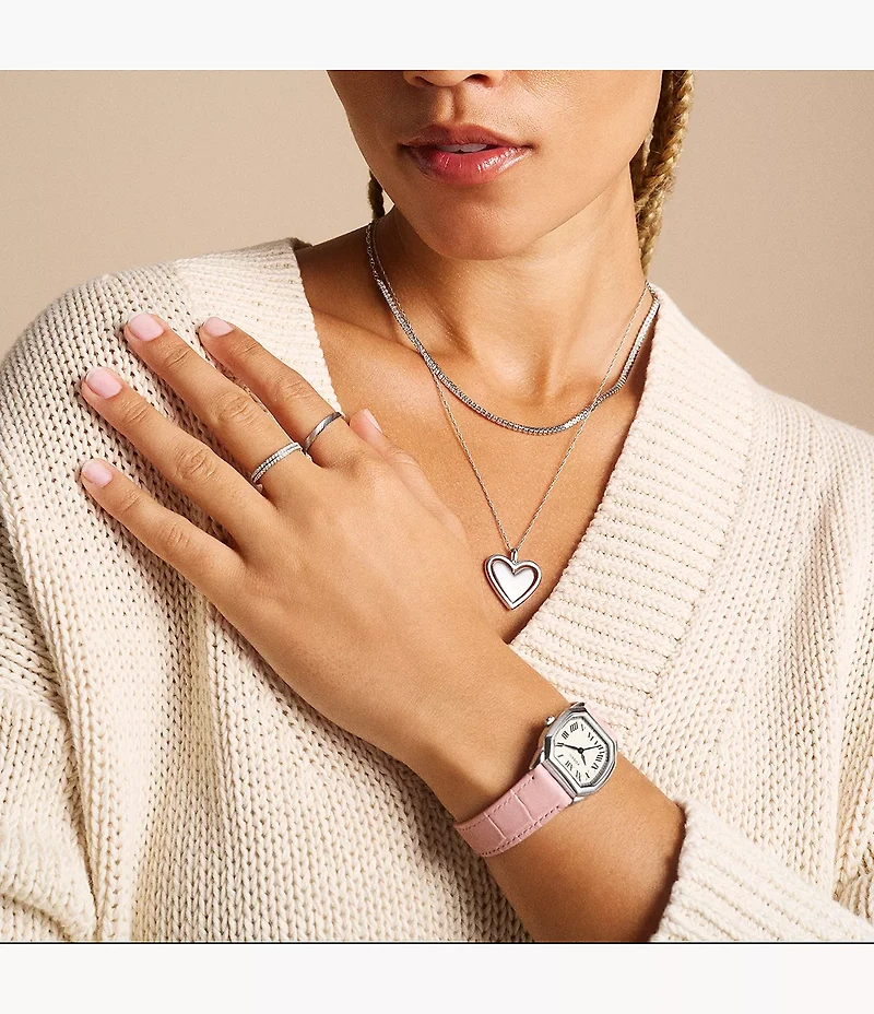 Harlow Three-Hand Light Pink Leather Watch