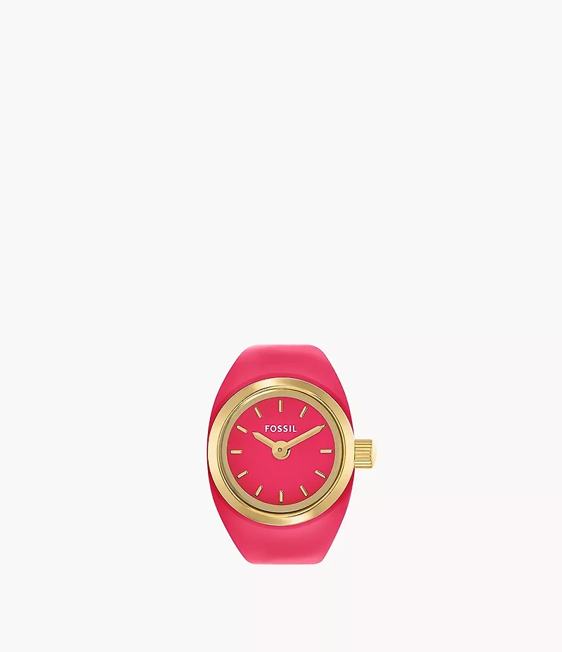 Watch Ring Two-Hand Pink Stainless Steel