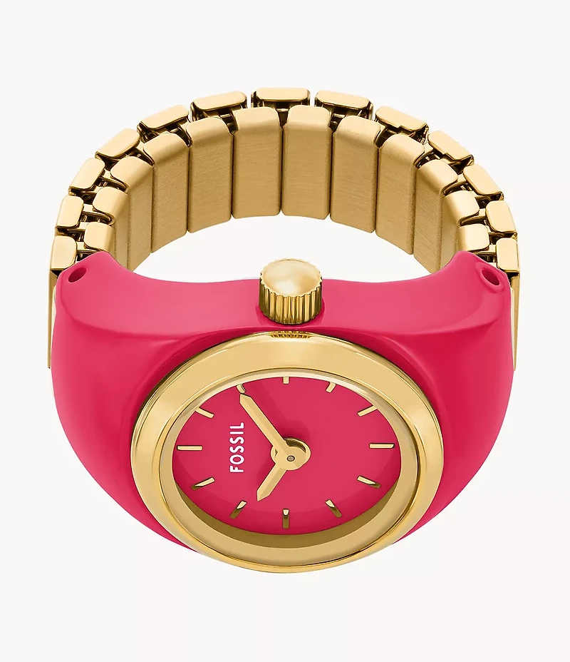 Watch Ring Two-Hand Pink Stainless Steel