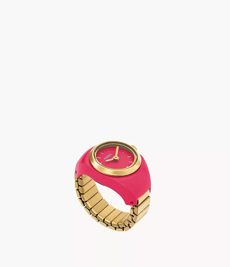 Watch Ring Two-Hand Pink Stainless Steel