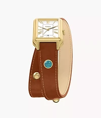 Raquel Three-Hand Date Brown Leather Watch