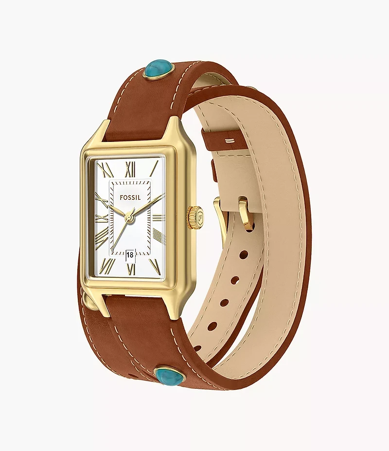 Raquel Three-Hand Date Brown Leather Watch