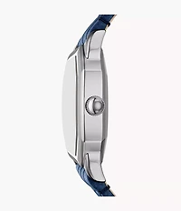 Harlow Three-Hand Navy Croco Leather Watch