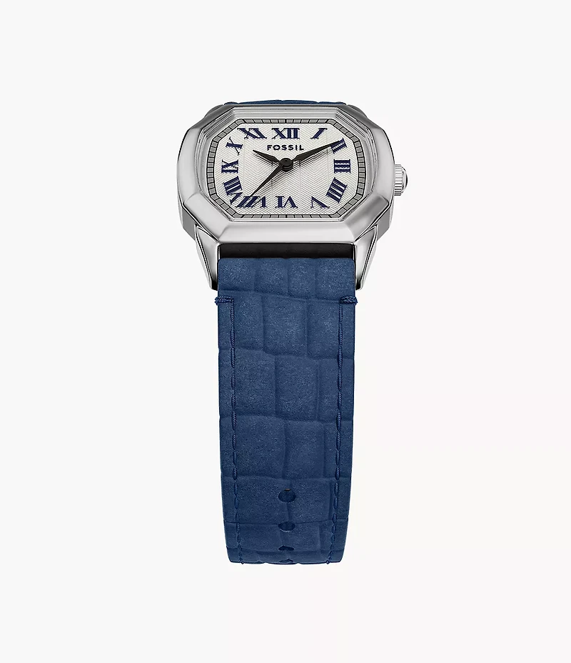 Harlow Three-Hand Navy Croco Leather Watch