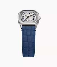 Harlow Three-Hand Navy Croco Leather Watch
