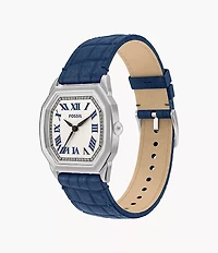 Harlow Three-Hand Navy Croco Leather Watch