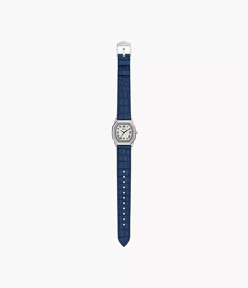 Harlow Three-Hand Navy Croco Leather Watch