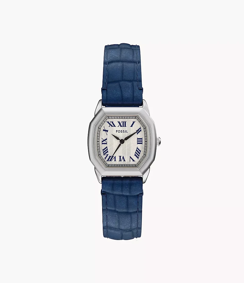 Harlow Three-Hand Navy Croco Leather Watch