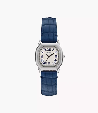 Harlow Three-Hand Navy Croco Leather Watch