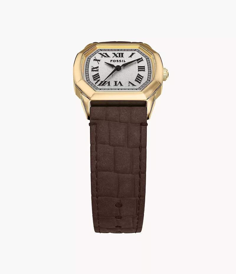 Harlow Three-Hand Brown Croco Leather Watch