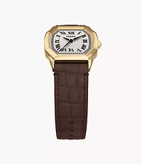 Harlow Three-Hand Brown Croco Leather Watch