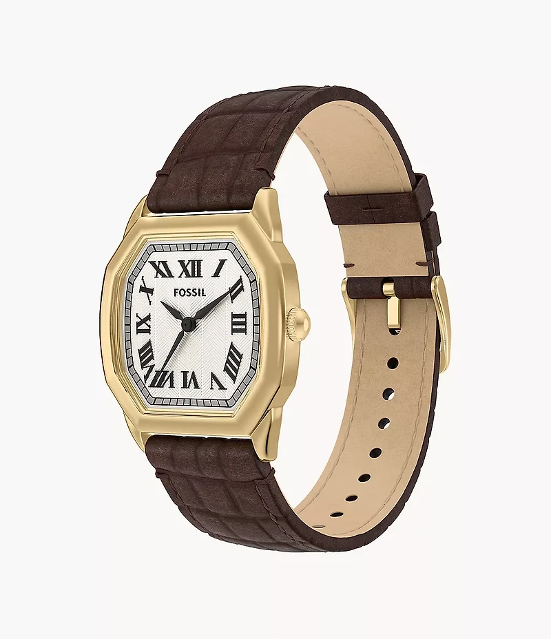 Harlow Three-Hand Brown Croco Leather Watch