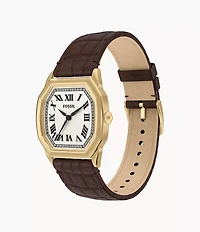 Harlow Three-Hand Brown Croco Leather Watch