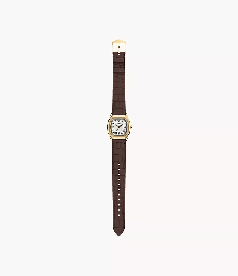 Harlow Three-Hand Brown Croco Leather Watch
