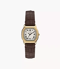 Harlow Three-Hand Brown Croco Leather Watch